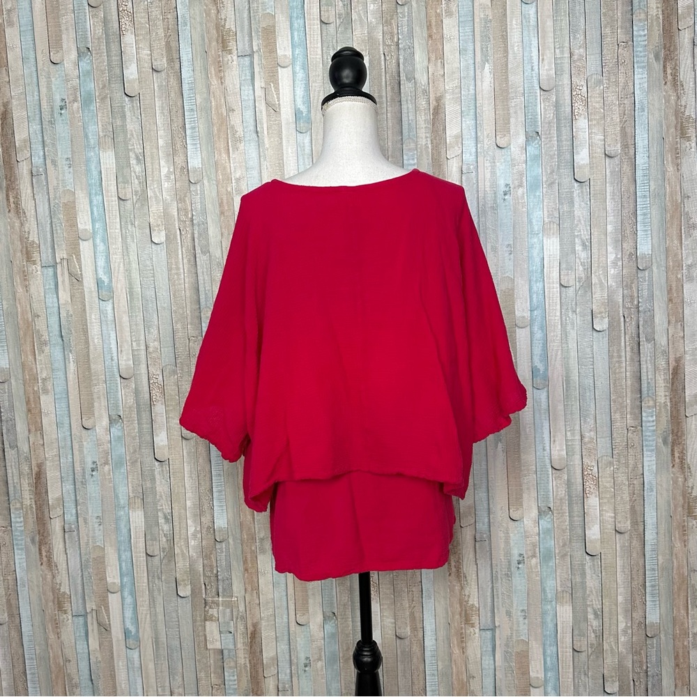 Oh My Gauze 1 S M Red Gauzy Cotton Layered Twins Top Blouse Boho Lagenlook - Picture 6 of 8